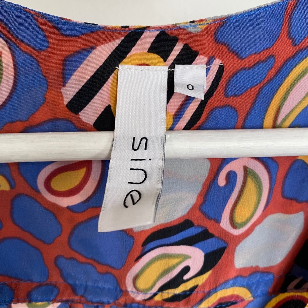 Sine Vintage Silk Print Dress Coral/Blue/Yellow 0 - Picture 4 of 7